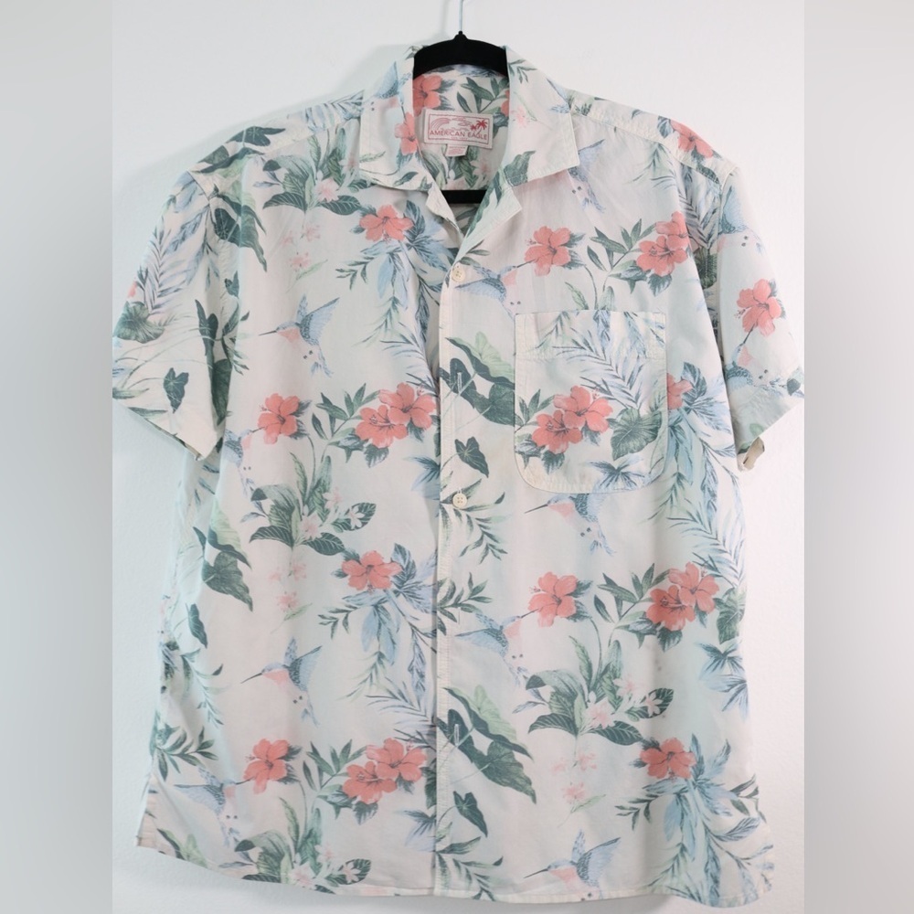 American Eagle Outfitters Blue and White Casual Button Down Shirt Hawaian Sz XS - Picture 11 of 13